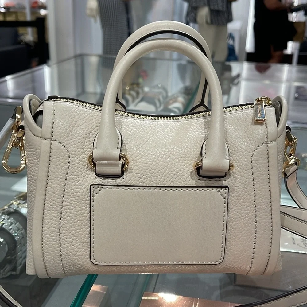 Michael Kors Carine Extra-Small Pebbled Leather Satchel Crossbody  Lt Cream  NWT